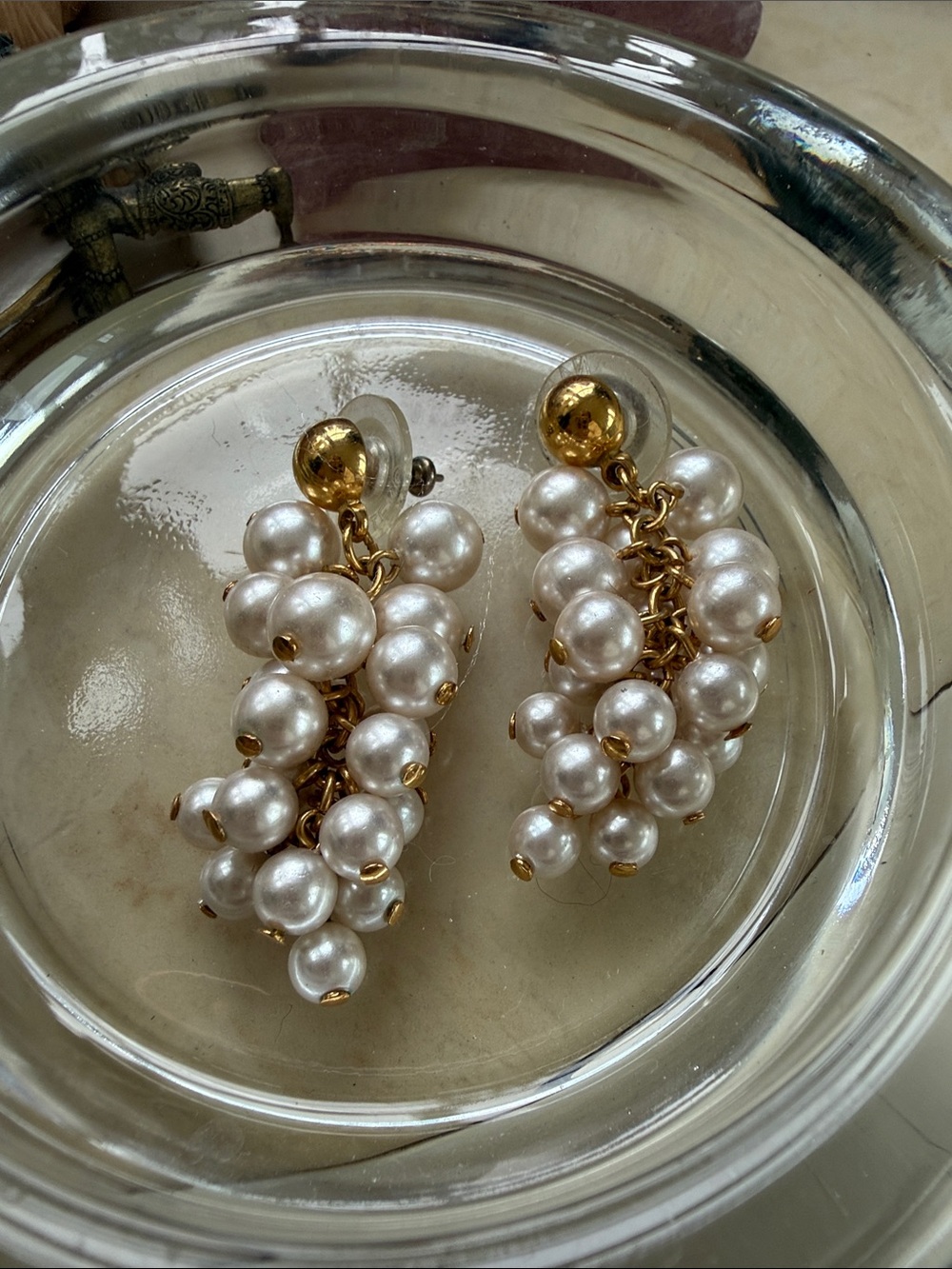Napier Vintage Gold & Pearl Grape Cluster Drop Earrings - Classic Women Jewelry